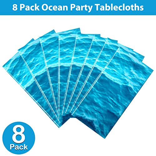 Image of Irenare 8 Pieces Ocean Plastic Tablecloth 54 x 108 Inch Blue