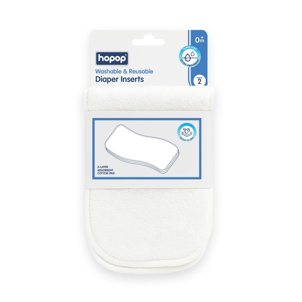 Hopop Baby Cloth Diaper Inserts | Washable & Reusable Quick Dry Booster Pads for Cloth Diaper | Wet Free Diaper liner for Adjustable Diaper | 3 Layer Extra Absorbent Cotton Nappy Inserts Soaker | 0+ Months | Pack of 2 | White-image-25