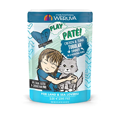 Weruva B.F.F. Play - Best Feline Friend Paté Lovers, Aw Yeah!, Chicken & Tuna Tubular with Chicken & Tuna, 3oz Pouch (Pack of 12)
