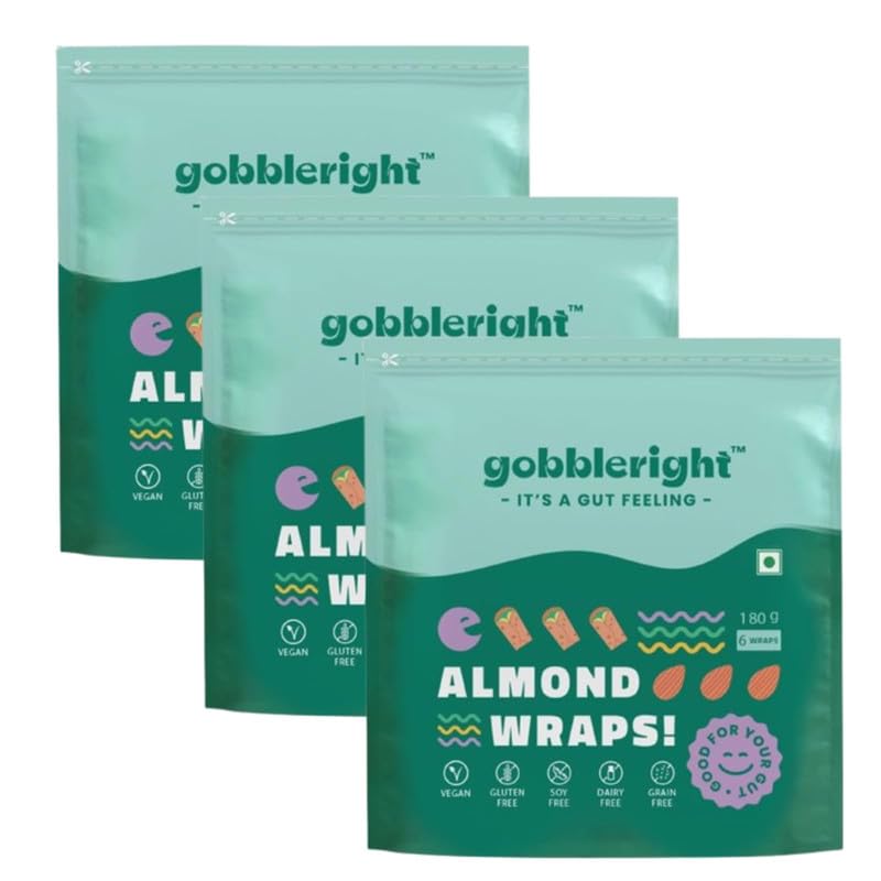 - GOBBLERIGHT Tortilla Almond Wraps – Pack of 3 (18 Wraps) | Vegan | Perfect for Burritos, Wraps, Tacos, Shawarmas | Healthy Keto Snacks | Low Calorie