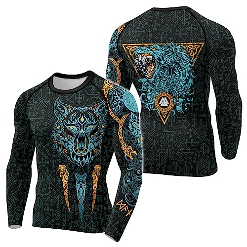Viking Tatoo Men’s Compression Shirts Long Sleeve Rash Guards for MMA, BJJ, Grappling Base Layer Combat
