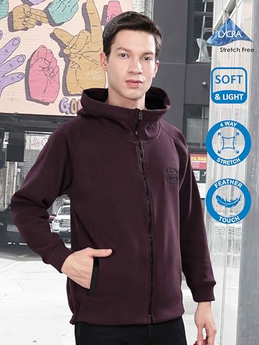 Image of STELLERS Men's Solid Zipper Fleece Hooded Sweatshirt | Regular Fit | Feather Touch Feel | Odour Resistant | Wrinkle Free | Quick Dry | Stretchable | Breathable | Sustainable | Anti-Static