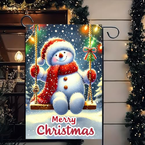Image of BlissYard Christmas Garden Flag 12x18 Inch Snowman Ornament Yard Decor | Double sided polyester, christmas snowman ornament design, snowman decor for holiday porch and yard