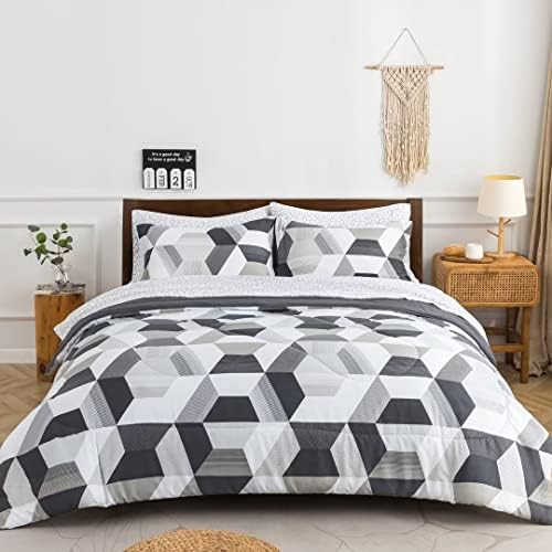 Twin Bed in a Bag Pattern Neutral Comforter Set with Sheets 5-Pieces for Girls and Boys – Soft Bedding Sets with Down Alternative Comforter, Pillowsham, Flat Sheet, Fitted Sheet, Pillowcase All Season