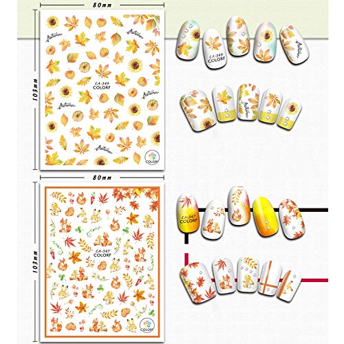 Kalolary 12 vellen Nagel Decals, Esdoorn bladeren Gemengde Patronen Manicure Decor 3D Transfer Decal Nagel Art Sticker… - Afbeelding 7