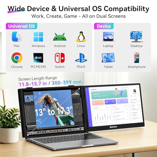 Image of Blackview Laptop Screen Extender, 14 inch 1080P FHD IPS Portable Monitor, Ultra-Slim Travel Dual Monitor Fit for 13 inch-17.3 inch Laptops, USB-C Plug &Play Extended Screen for Windows /Mac /Android /Switch