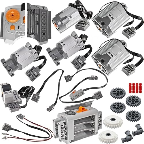 Habow 24Pcs Power-Function Technic-Parts Kit M/L/XL Motor IR Remote Control AA-Battery-Box-8881 IR Receiver Extension Wire Light Cord Control Switch Compatible with Lego-Motor-Kit.