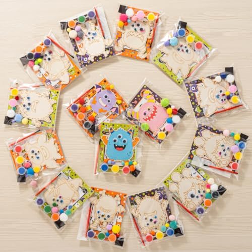 24 Pack Monster Wood Painting Kit, Halloween Crafts for Kids, Par...