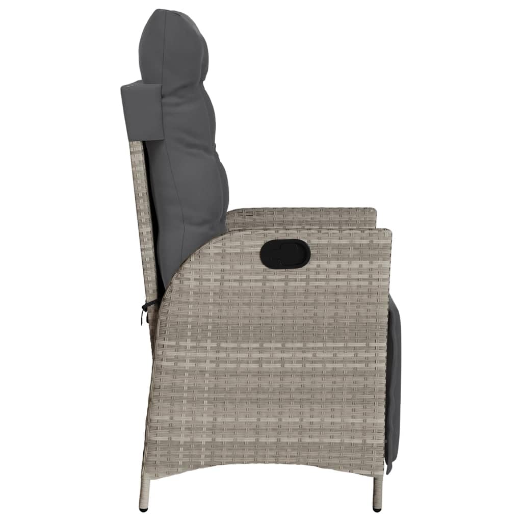 Juego de muebles de bistró de polirratán, gris claro, con respaldo ajustable y reposapiés, cojines gruesos con fundas desmontables, marco de acero, para jardín, balcón, terraza