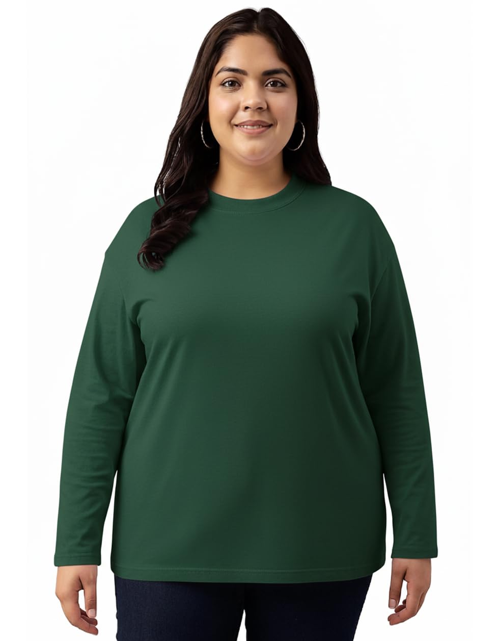 juneberry Pure Cotton Regular Fit Core Solid Full Sleeve Plus Size T-Shirt for Women & Girls (Sizes: 2XL to 5XL)-picture-44