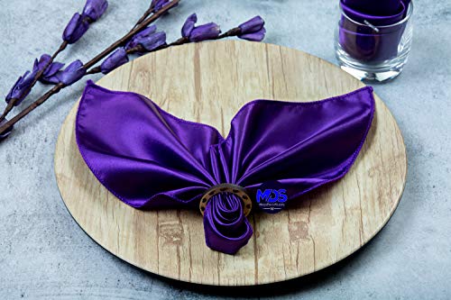 mds Pack of 10 Wedding Satin 20" X 20" Heavy Duty Table Linen Napkin or Handkerchief Dinner Napkins for Wedding Banquet,Home Parties Decoration - Cadbury Purple