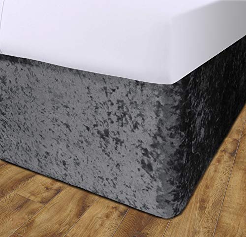 Crushed Velvet Elasticated Divan Bed Valance (Grey, Super King) โ image 1