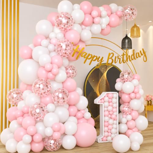 Image of Toys Treasure Happy Birthday Decoration Items, Light Pink White Gold