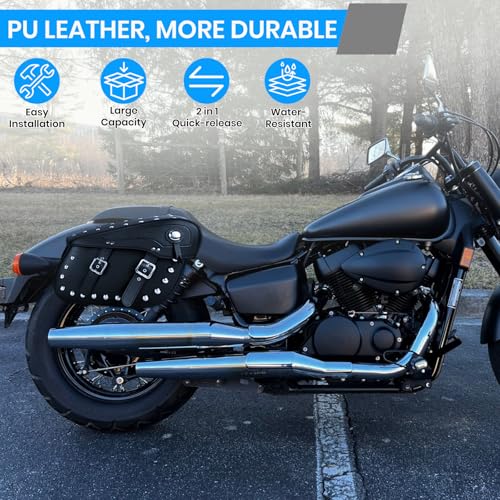 autozen Pair of Motorcycle Saddlebags with Studded Rivet Design, 30L Large Capacity Water-Resistant PU Leather Bags, Quick-Release with Braided Straps by autozen - Used condition - Image 5