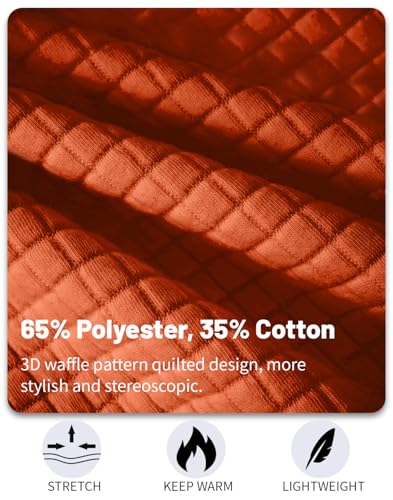 Men's Quilted Sweatshirt Casual Waffle Stand Collar Button Pullover Sweatshirts4