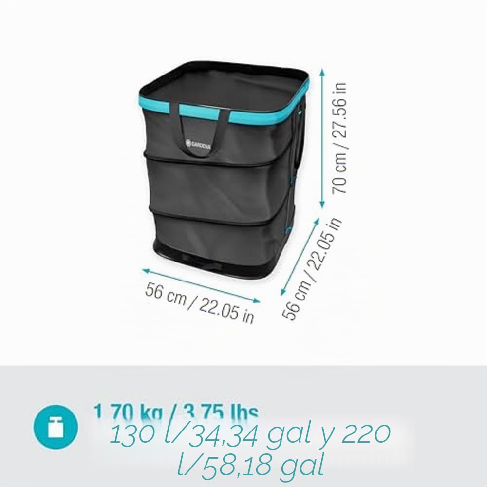 Gardena Bolsa para Restos de Jardín Desplegable Talla L: bolsa de basura para el jardín, rectangular, fácil de usar, plegable, 220 l de volumen, para recoger residuos orgánicos (11716-20)