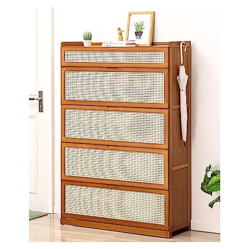 Gabinete de bambú - Estante de almacenamiento moderno con puertas plegables para entrada, armario y pasillo - Organizador independiente para dormitorio - Sistema de organización de calzado elegante y