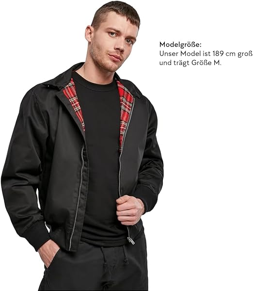 Gros plan sur la doublure intérieure à motif tartan Fraser du bomber Brandit Lord Canterbury.