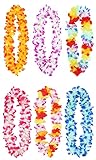 CEWOR 6pcs Leis Hawaiian Necklace Hula Dance Garland Artificial Flowers Lays Neck Loop for Luau Party Costumes Accessories (6 Colors)