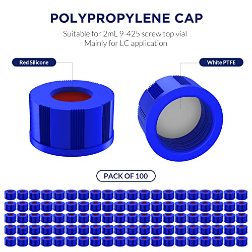 Image of 2mL Autosampler Vials, 9-425 HPLC /GC Clear Vials with Screw Cap, 1000 Pcs | 2mL HPLC Vials with Writing Area and Graduations, Screw Cap, White PTFE & Red Silicone Septa