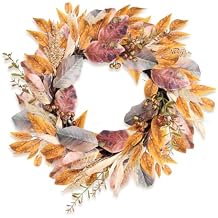 Fall Wreath for Front Door - 22" Autumn Harvest Wreaths Artificial Farmhouse Wreath with Berries, Maple Leaves and Ear of Wheat Fall Decorations for Home Wall Indoor Outdoor Thanksgiving Decor