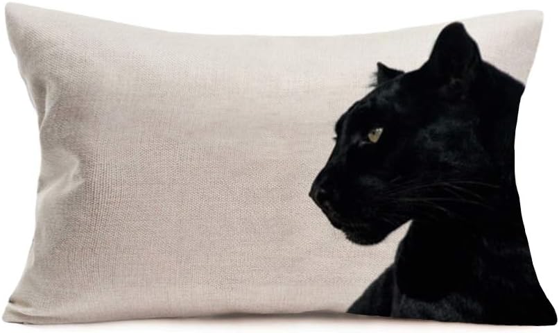 YANGYULU Animals Theme Throw Pillow Covers Decorative Handsome Black Panther Head Cotton Linen Pillow Case Square Cushion Accent Home Couch Bed 12x20 Inch (Black Panther)