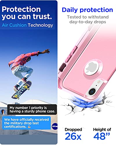 Aicase Rugged Case For Iphone Xr,Heavy Duty 3-Layer Pocket-Friendly Durable Military Grade Protection Shockproof/Drop Proof Protective Cover For Iphone Xr 6.1”_5 Pink #TOP3