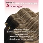 Moresoo Clip in Hair Extensions Real Human Hair Balayage Double Weft Human Hair Clip in Extensions Ombre Black to Brown with Caramel Blonde Full Head Set 7Pcs 120G 18inch - Image 2