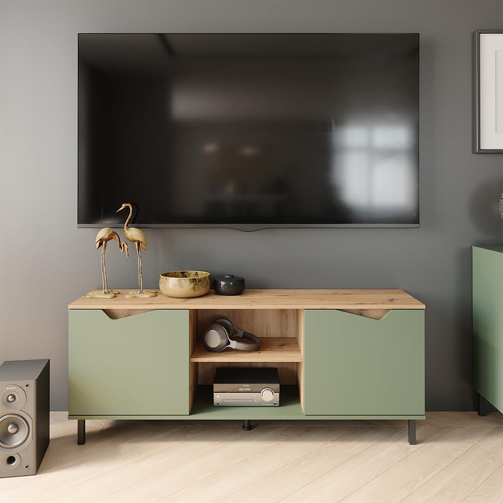 Vicco Lowboard Marelle, Grün/Artisan, 150 x 60 cm mit 2 Türen, zur Verwendung als TV-Board oder Medienmöbel geeignet
