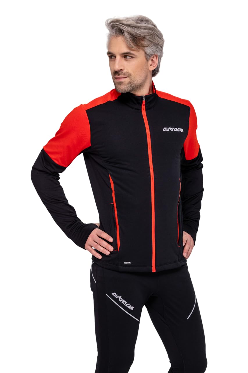 Airtracks Camiseta de manga larga para hombre de invierno, manga larga, térmica, de forro polar, resistente al viento, transpirable, reflectante, cremallera completa