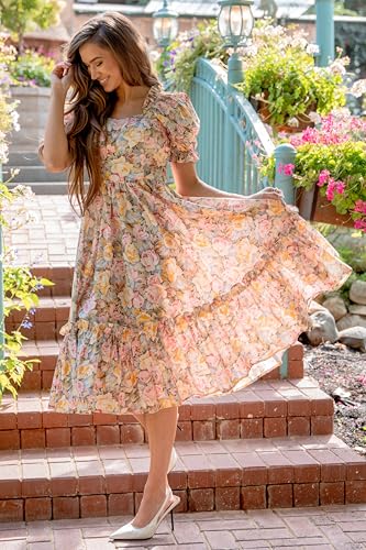 Image of Shasmi Women's Navy Blue Georgette Digital Floral Printed Floral Printing Short Sleeve A-Line Maxi Gown Dress for Women (Gown Dress 248)