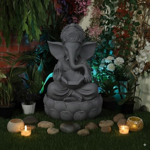 Image of Swarnhouse Lord Ganesha Decorative Water Fountain, 3 Feet Tall, Lotus Base, Indoor Outdoor Garden Decor (Article 1)