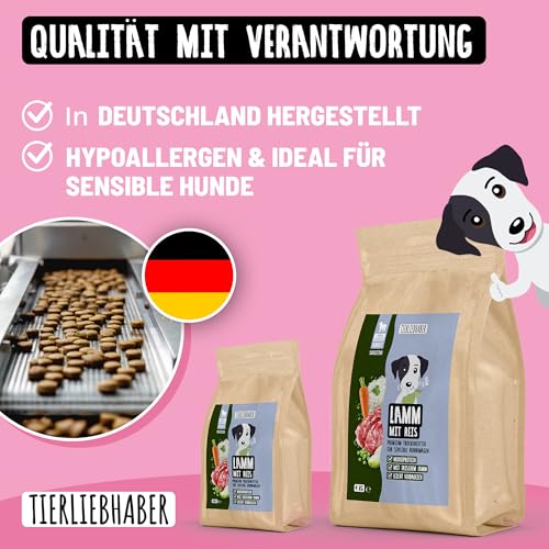 TIERLIEBHABER – Lamm mit Reis 250g Trockenfutter für Hunde – Tierärztlich entwickelt – Schonendes & Monoprotein Hundefutter für Hunde mit sensibler Verdauung – Hypoallergen & gut verträglich Dog Food