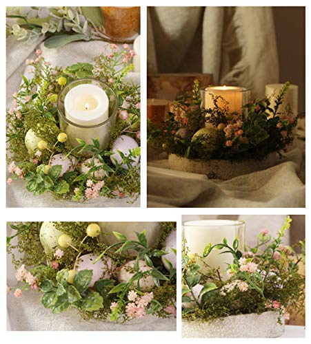 Creative Easter Egg Glass Candle Holder With Pastel Eggs And Mixed Flowers Hurricane Candlestick With Glass Screen Cover Spring Candleholder Small Wreath Easter Ornaments Candle Rings For Home Table #TOP4