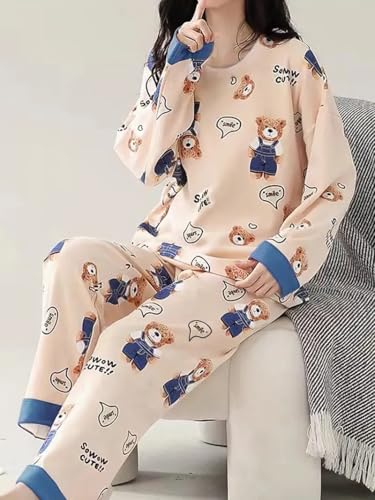 Image of Louis Luxe Womens Korean Night Dress || Full Pyjama Set || Korean Nightsuit || Women Nightwear ||Round Neck Full Sleeve Nightsuit || Loungewear || Everyday Nightdress (ND-02)