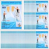 50 Pieces Plastic Drop Cloths for Painting 9 x 12 ft Paint Drop Cloth Waterproof and Dust Proof Clear Plastic Sheeting for Furniture Cover Multi Purpose Floor Wall Protection Film