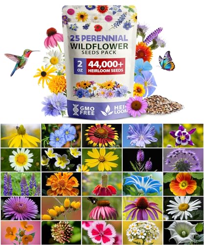 HOME GROWN Wildflower Seeds - 44,000 Non GMO USA Perennial Seeds (2oz) 19 Varieties for Butterfly & Pollinator Garden - Wild Flower Seed Mix for Full Sun & Shade