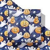 SaringSwoon Halloween Wrapping Paper for Kids Adults - Purple Watercolor Gift Wrap With Ghost and Pumpkin Design for Halloween Holiday and Spooky Season Parties - 28x40 Inches, 4 Sheets