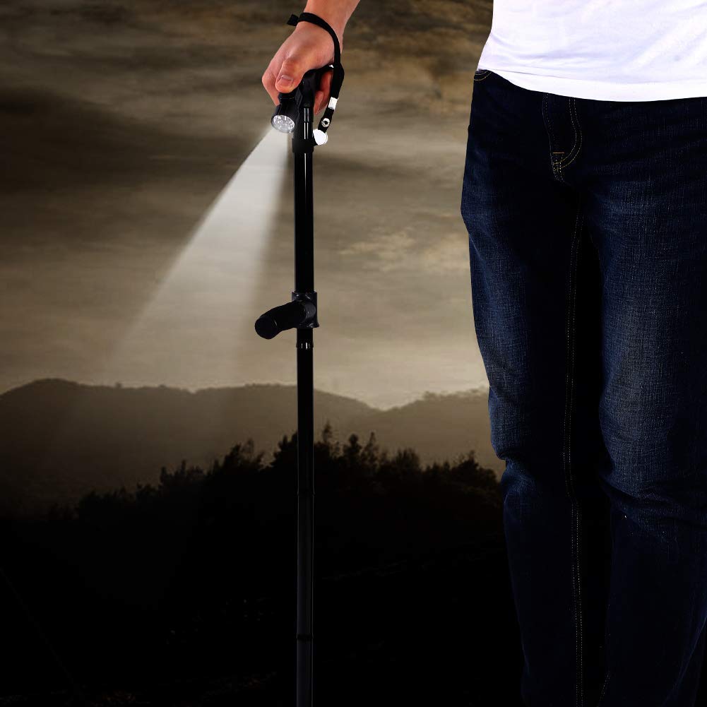 MRKU Bastón Ajustable para Caminar, bastón con luz LED y Base de 4 Puntas, bastón portátil liviano para Hombres