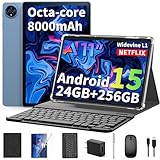 2026 11 Inch Android 15 Tablet with Keyboard, 24GB+256GB+2TB Expand, Tablets PC with Gemini AI, Octa-Core, 8000mAh, 5G WiFi, Widevine L1, GMS, GPS, 2 in 1 Tablets with Case, Mouse, Stylus(Black Case)