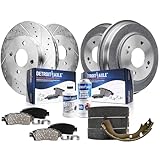 Detroit Axle - 4 Lug Front Drilled Rotors Rear Drums + Brake Pads & Shoes Replacement for 2001-2005 Honda Civic - 10pc Set