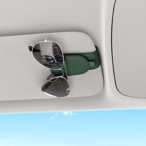 Image of Sotfamily Sunglass Holder for Car Visor, Grass Green, 2 Packs | Suede Cloth, Magnetic, Organizer for Car Accessories