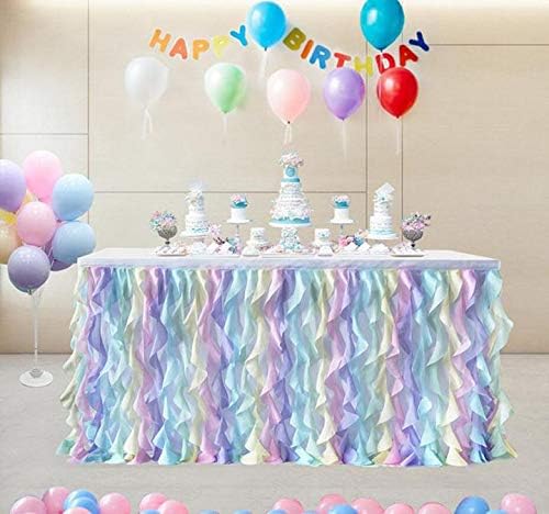 9-Foot Rainbow Tulle Tutu Table Skirt Tablecloth for Baby Showers Weddings Buffet Party Indoor Outdoor