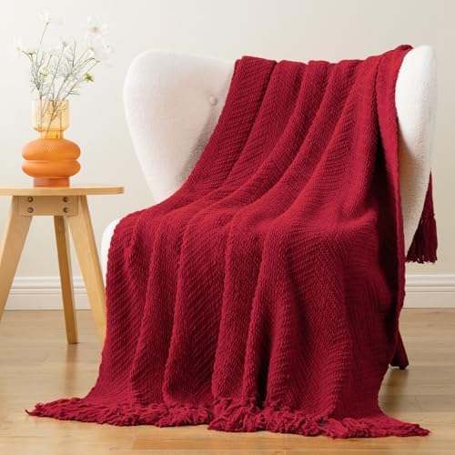 BATTILO HOME Red Throw Blanket for Couch, Knit Christmas Throw Blanket for Home Decor, Super Soft Cozy Warm Red Christmas Blanket for Winter, 50" x 60" - Image 3