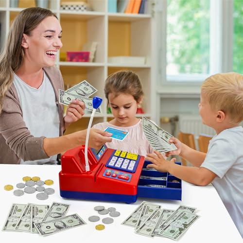 Image of Bstoyder Calculator Cash Register Toy Gift for Kids Age 3, 4, 5, 6, 7, 8+ Year Old, 103 Pcs Grocery Store Playset with Microphone, Credit Card, Cash Register for Toddlers Kids 4-8