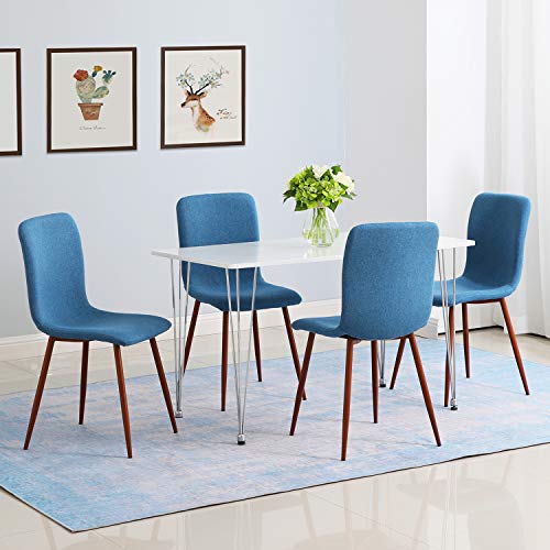 Dining Chairs Set Of 4 Dining Room Chairs Kitchen Chairs With Fabric Cushion Seat Back Outdoor Farmhouse Modern Upholstered Chair With Metal Legs, Create A Sweet And Cozy Eating Time With Family, Blue #TOP5