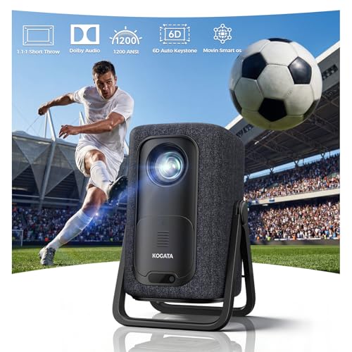 Short Throw Projector 4K Compatible with Netflix,1200ANSI Ceiling Projector Portable for Bedroom/Outdoor Auto focus 6D Keystone Dolby Smart Home Projector with WiFi and Bluetooth 200''