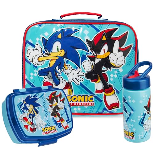 Get Trend Sonic the Hedgehog Kids Insulated Lunch Bag 3Pc Set with Reusable Lunch Box & 14.2-oz BPA-Free Water Bottle Lightweight Carry Handle & Name Card Window Shadow Gifts for Boys(Multi Sonic)