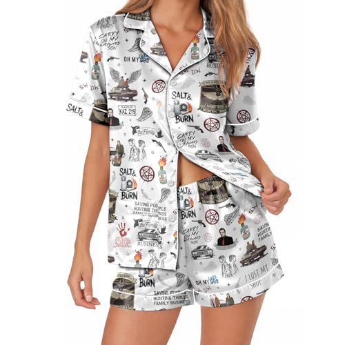 Image of Women 2PCs Satin Pajama Set Short Sleeve Silk Feel Gift Sleepwear | Soft stretch satin; relaxed comfort fit sizes S-3XL for sleep & lounge; short sleeve top, elastic waist shorts; easy care