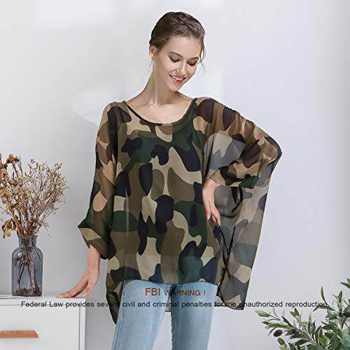 Women's Loose Batwing Blouse Chiffon Top Camouflage Printed Kimono Poncho Tunic Kaftan Cover up3